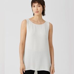 Eileen Fisher System Silk Georgette Crepe Bateau Neck Shell Size M